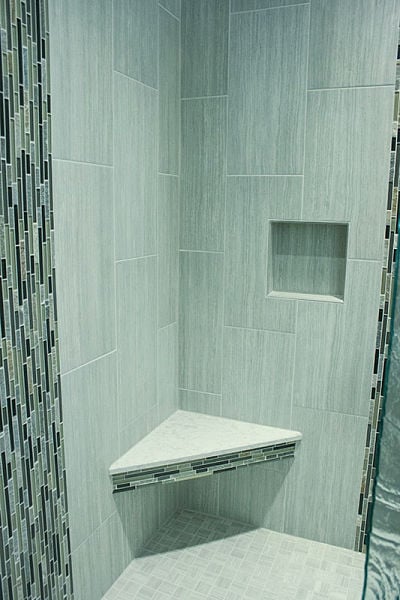 tile shower glass bathroom wood porcelain stall grain bath master vertical floor mosaic foot laid vertically tiles showers shaving baths