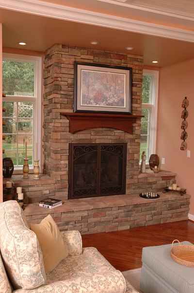 fireplace with stone facade