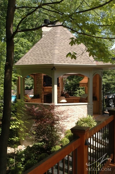 The fireplace wall in this gazebo was positioned to block some of the view into the yard from the neighbor's.