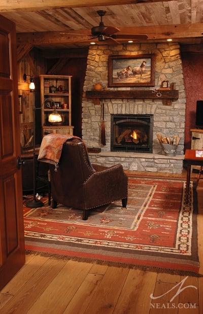 Reclaimed wood was used in several areas to create this unique, barn-inspired room.