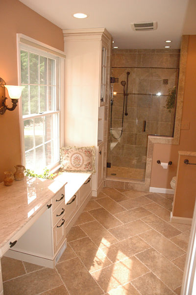 master bath window seat with storage drawers