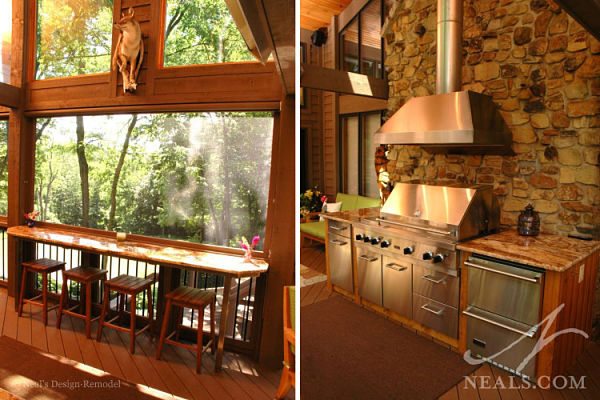 screened porch with kitchen
