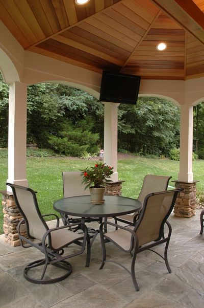 outdoor living room with TV
