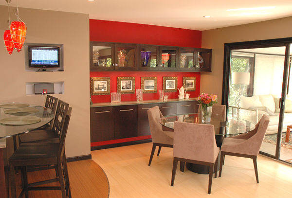 contemporary kitchen with display cabinets