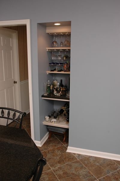 built-in open shelf pantry