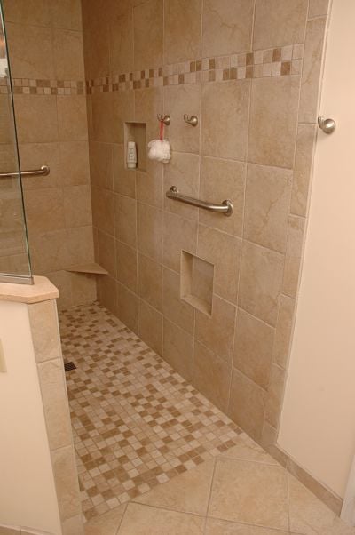 walk-in shower with grab bars