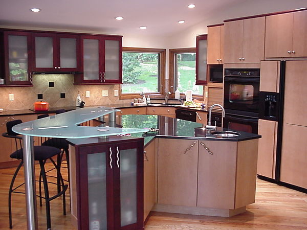 contemporary-style-kitchen-with-glass-counter-and-cabinet-doors