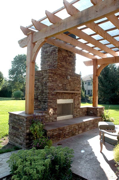 outdoor gas fireplace and pergola