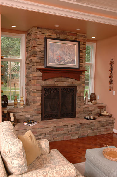 fireplace with stone facade