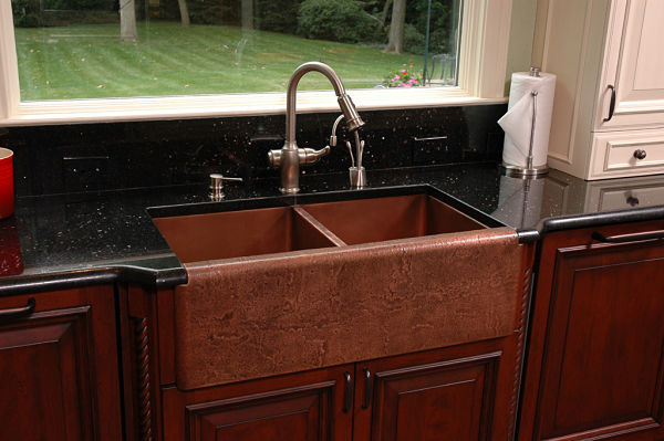 Copper apron front kitchen sink