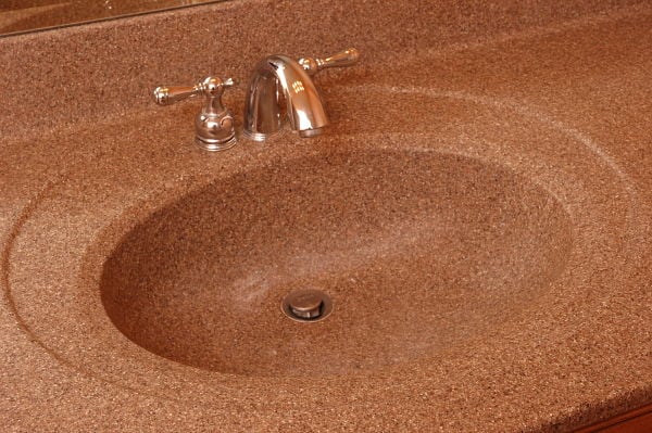 solid surface vanity sink with backsplash