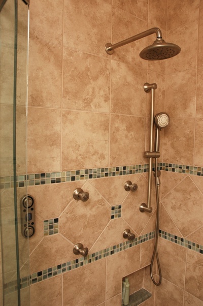 walk-in shower with multiple showerheads