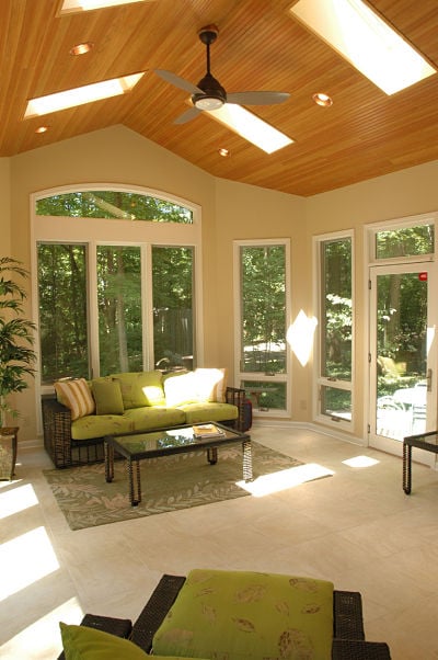 three season room with crank out windows and skylights