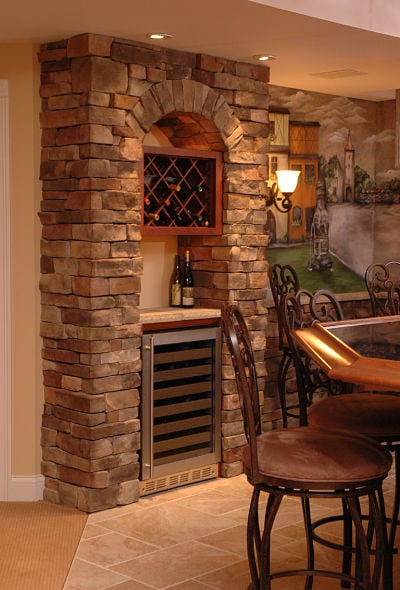 basement wine storage alcove