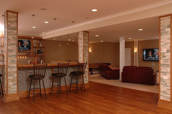 basement sports bar and media room