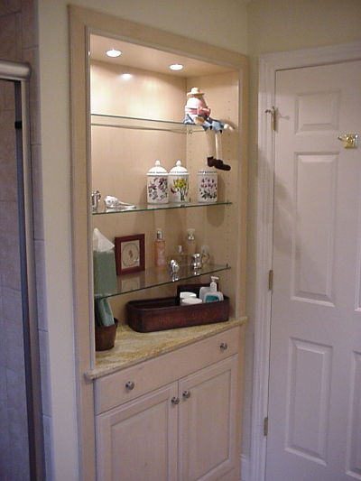 bathroom shelves with accent lights