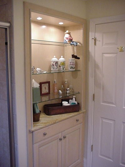 bathroom shelves with accent lights