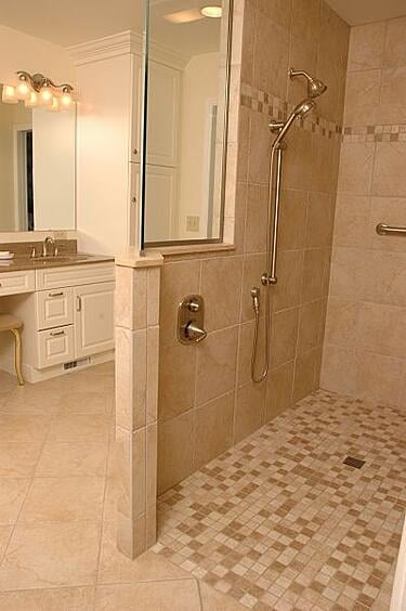 universal design shower with slip resistant flooring