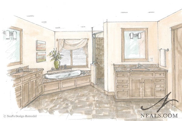 luxurious master bath perspective drawing