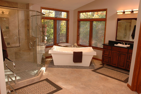 spacious master bath with walk-in shower