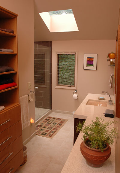 master bath with linear elements