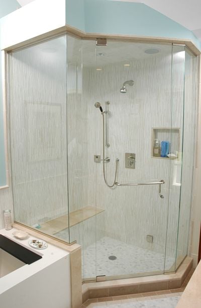 enclosed walk-in shower with steam bath