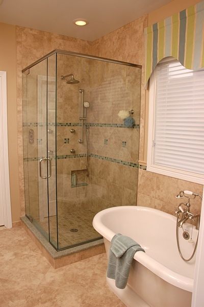free standing tub and walk-in shower