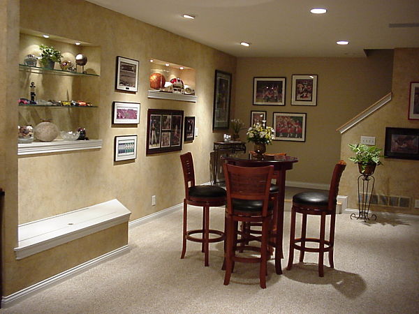 basement shelves and seat bench storage