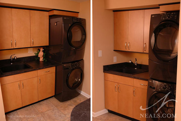 basement with stacked washer and dryer