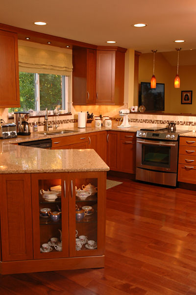 kitchen with wide plank wood floors