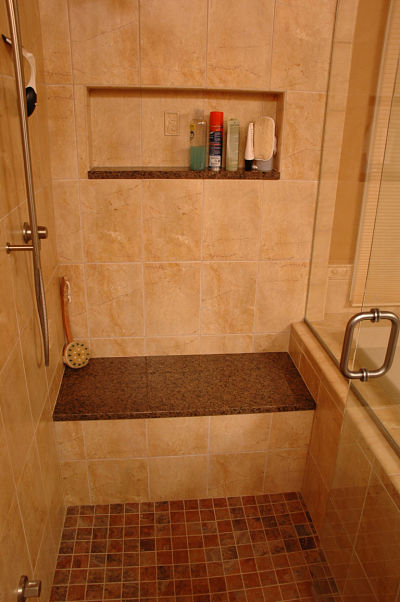 shower with bench and niche