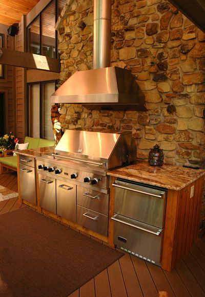 porch with large grill and hood