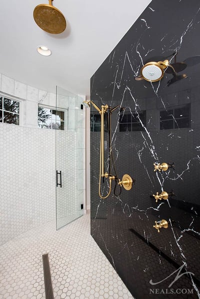 shower with porcelain slab wall