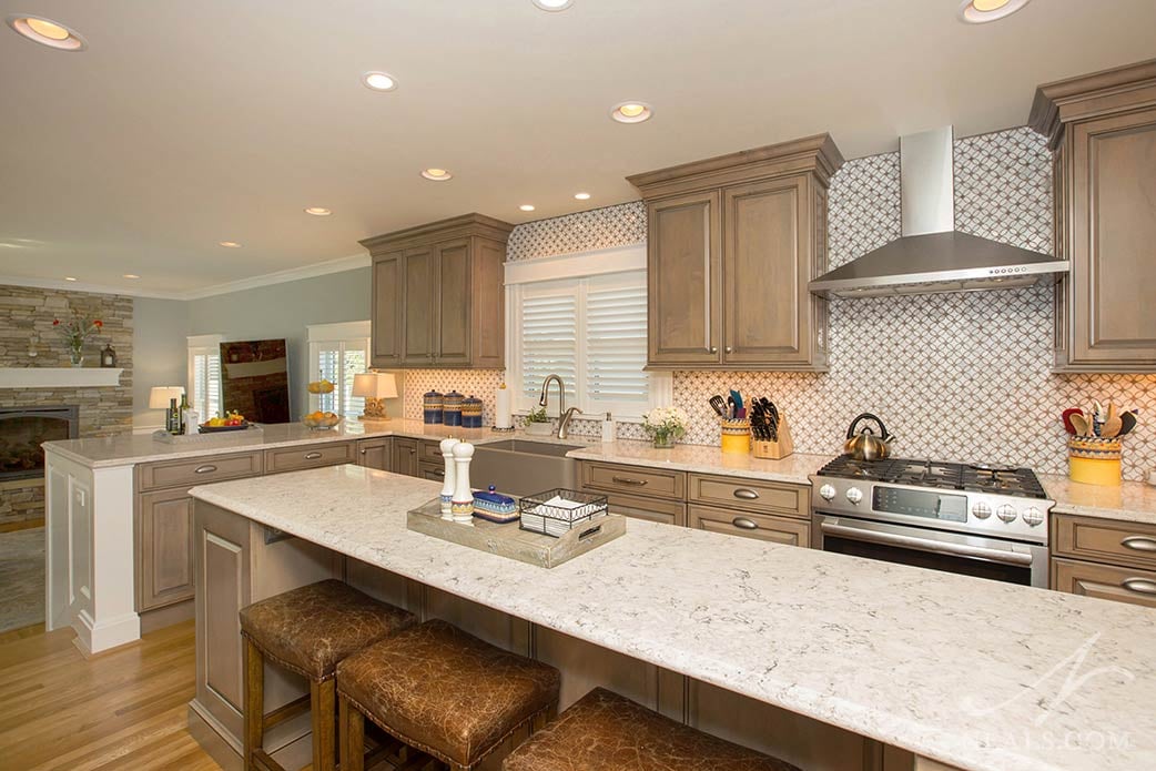 kitchen with long island and seating