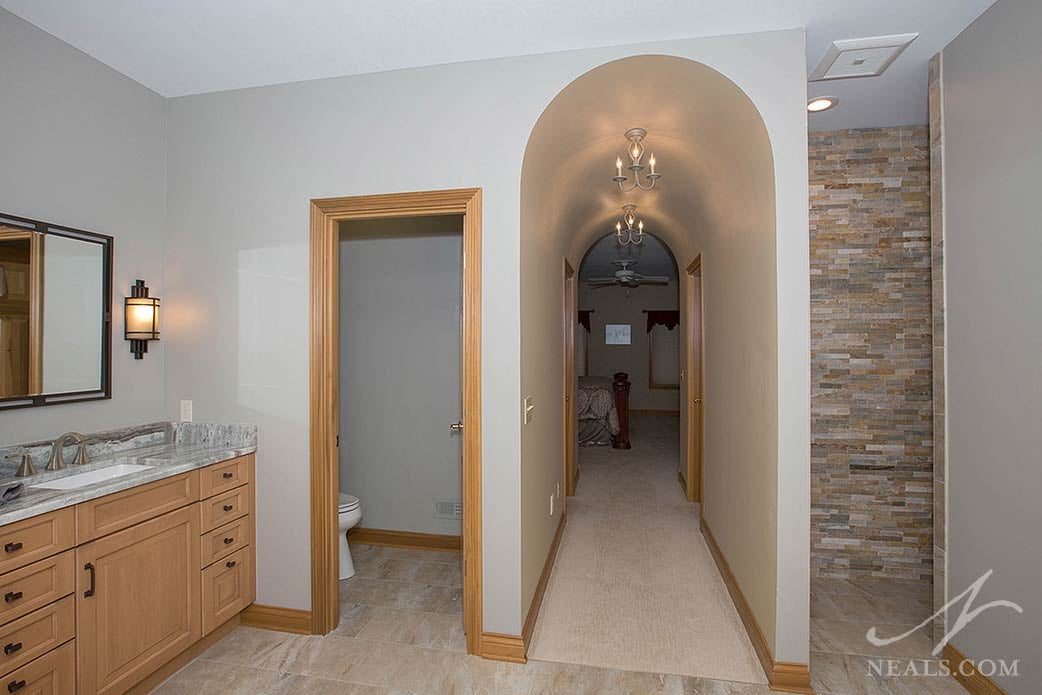 stacked stone feature wall in Western Hills shower