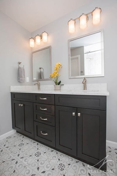 printed floor tile in Deer Park bathroom