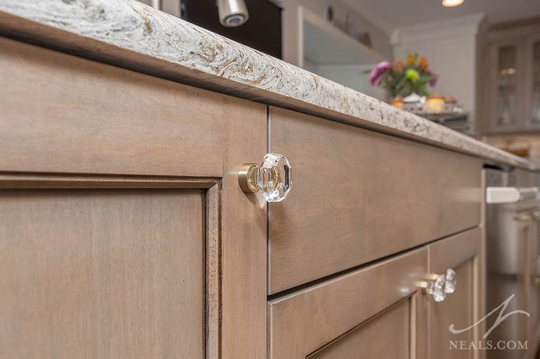 Crystal knobs add elegance to a Western Hills kitchen remodel.