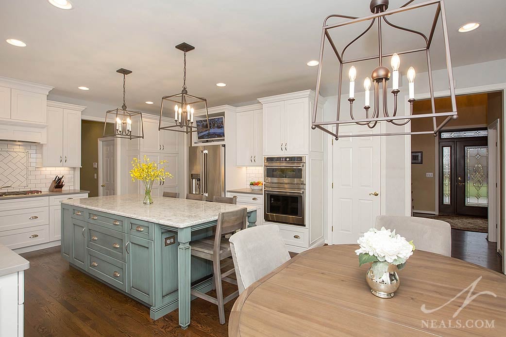 Kitchen with table and island seating