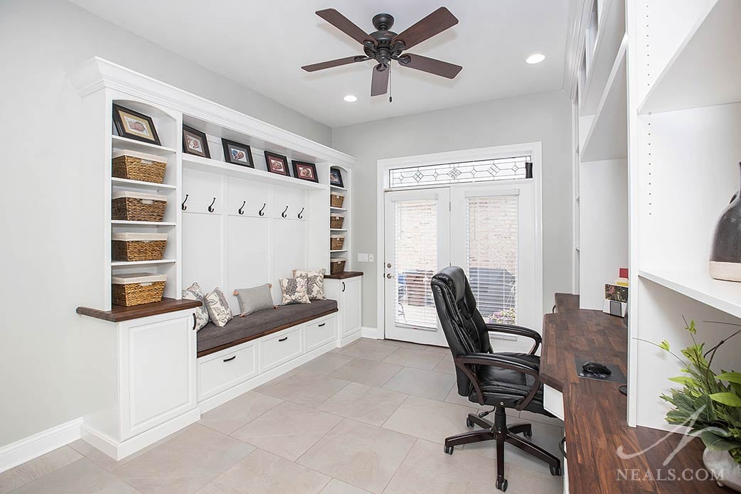 Farmhouse-style details in this Mudroom & Office Remodel in Mason