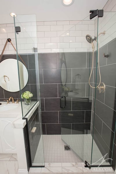 black tile in the shower