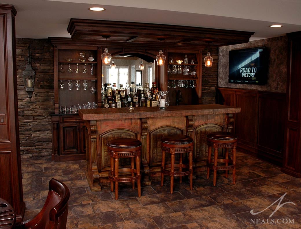 home bar with antique counter