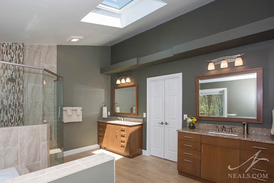 A skylight in this Liberty Township bathroom adds more opportunity for natural light.