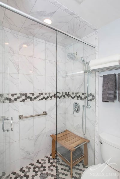 Stone shower shelf  Shower shelves, Subway tile design, Stone shower