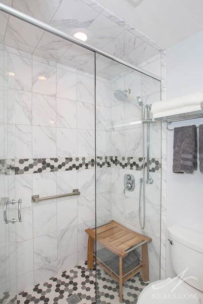 Tiles shower ceiling in this Finneytown bathroom remodel.