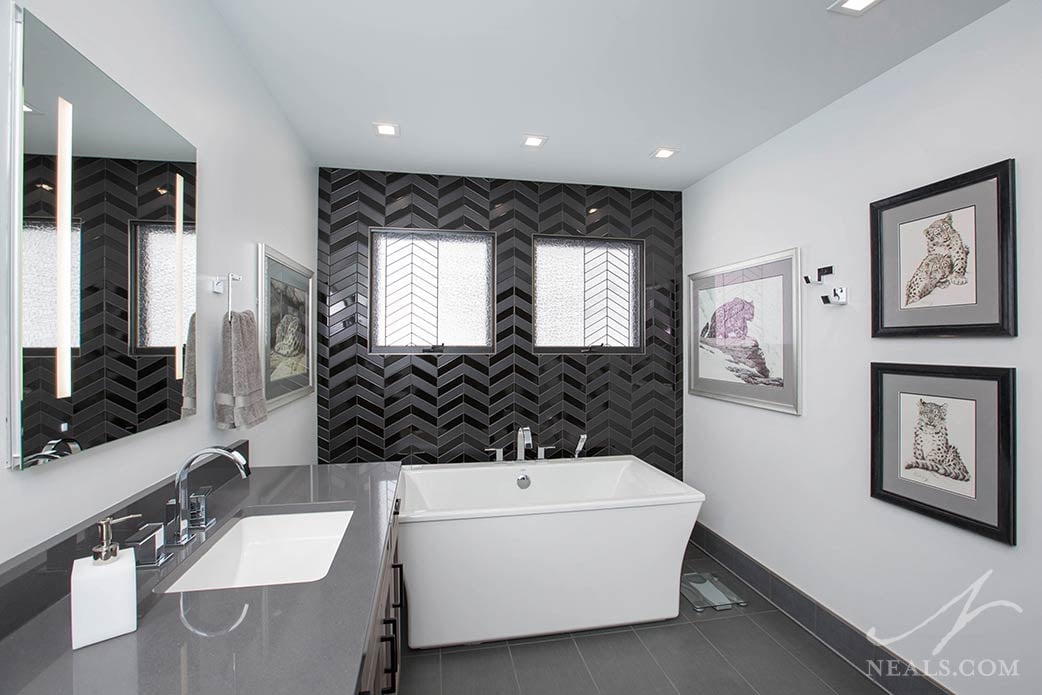 Bold black tile in an Evendale bathroom. 