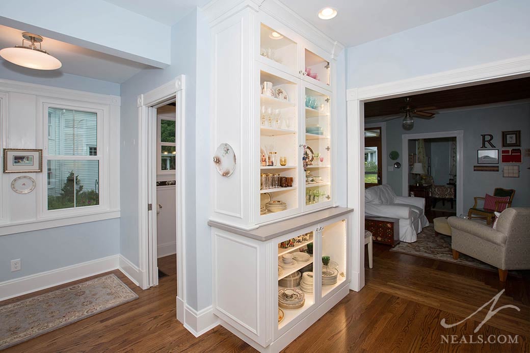 A built-in china cabinet in this Milford kitchen is a great display and storage combination.