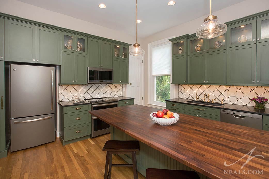 green painted kitchen cabinets