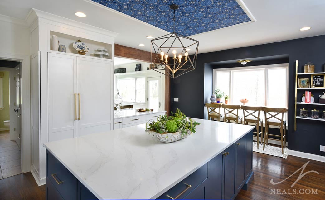 Blue and white transitional kitchen