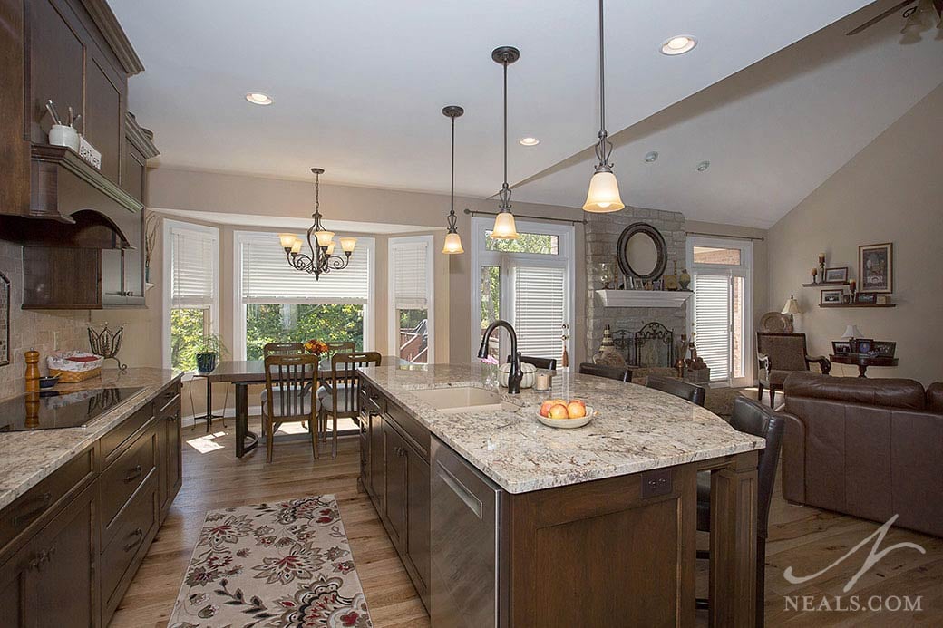 Replacing a half wall with an island in this Western Hills kitchen helped join the kitchen to the family room and improve traffic flow.