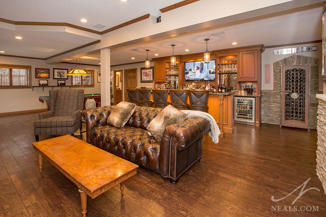 traditional home bar in basement